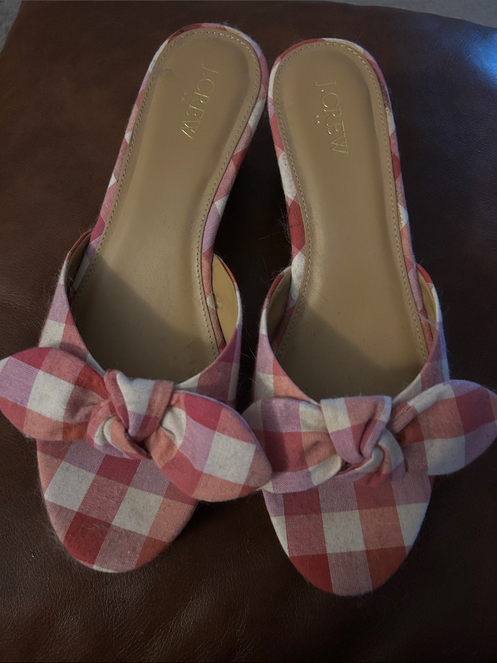 J. Crew Pink and White Gingham Knot Mules - Picture 3 of 6
